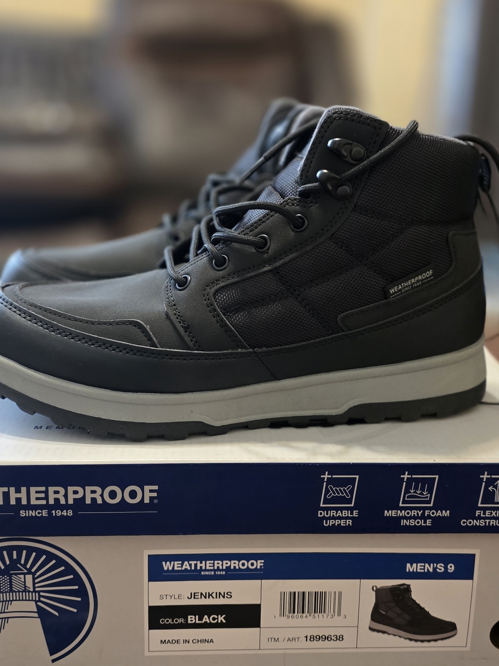 Weatherproof Men's Black and Gray Lace-Up Waterproof Boots